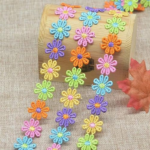 YIEUR 6.5 Meter Spitzenband Blumen bunte,1 Strang Spitzenbordüre Tischdeko Geschenkband, 25mm Zierband Stickerei Spitzenborte, 7 Yard Vintage Band für Handwerk Nähen Deko (bunte)