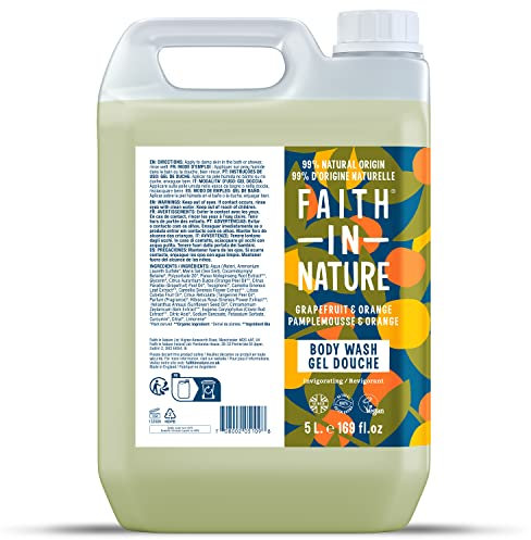 Faith In Nature Natural Body Wash - Duschgel - Vegan & Cruelty Free, ohne SLS oder Parabene - 5L Nachfüllpack - Grapefruit & Orange