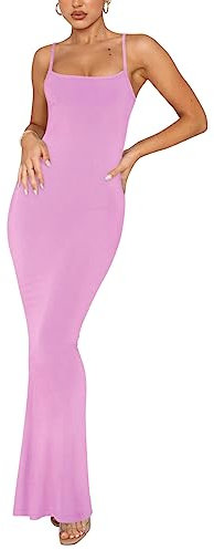REORIA Abito Lungo Sexy da Donna Elegante per invitati al Matrimonio Senza Maniche Aderente a Coste Senza Maniche Petalo S