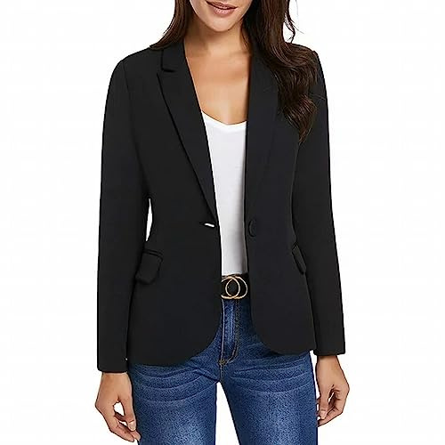 L9WEI Damblazer, dam enfärgad långärmad kostym elegant kavaj smal business kontor blazer höst tunna ytterkläder, svart, L