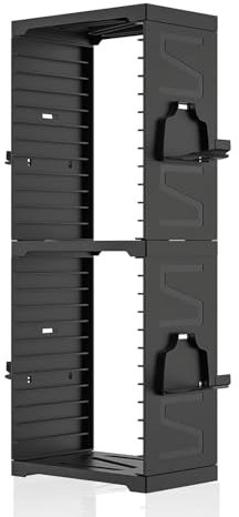 Video Game Storage Tower for PS5/PS4//Switch, Vertical Video Game Shelf Organizer with 24 Card Slots, Holds Up to 4 Controllers