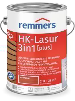 Remmers HK-Lasur 3 in 1 [plus] mogano opaco, 2,5 litri, vernice per legno, vernice esterna per legno, 3 protezioni per legno con impregnazione + primer + smalto