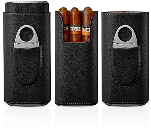 SEEJI Zigarrenetui Reise - Zigarren-Humidor-Zubehör Zedernholzfutter - Zigarrenzubehör enthalten Edelstahl Zigarrenschneider - Zigarrengeschenk (schwarz)