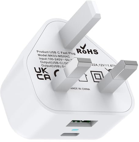 USB C Plug Fast Charge,20W USB and Type C Fast Charger Wall Plug for New Apple iPhone 15/15 Plus/15 Pro/15 Pro Max/14/13/12/11/8 Series,XR/SE,iPad Pro Air Mini,USBC 3.0 Charging Head Power Adapter UK