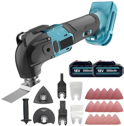 Akku-Multifunktionswerkzeug für Makita 18-V-Akku, 600W bürstenlos, 6 Geschwindigkeitsstufen, 8500–22000 RPM, mit 22 Zubehörteilen für präzises Schneiden/Schnitzen/Schleifen/Polieren