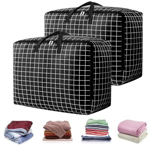 LANSKYLAN 2 Stück Groß Aufbewahrungstasche 105L Bettwäsche Tasche Aufbewahrung Wasserdicht Bettzeug Tasche Unterwegs Oxford Heavy-Duty Bett Große Bettwaren Tasche Beutel für Bettdecken Kissen Kleidung