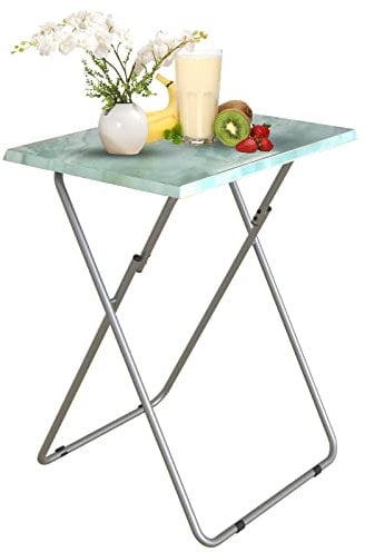 Huhote Small Folding Table, Folding Snack Table, TV Tray Tables, Balcony Foldable Tables, Outdoor CampingTable, SofaTable, SideTable, EndTable, LaptopTable for Small Space Living Room (Blue Marble)