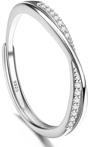 Damenringe aus 925er Sterlingsilber, verstellbar, mit Cubic Zirkonia, minimalistisches Design, perfekt für Verlobung und Versprechen, Silber, Unkostbares Metall, Zirkonia