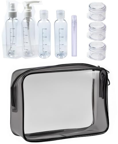 Toiletry Bag & Travel Bottles Set TSA Approved Leak Proof Refillable Containers for Toiletries | Clear TSA Approved Kit With Travel Size Bottles