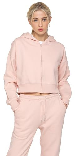 989Zé ENZO Womens Hoodie Top Casual Fleece Cropped Sweatshirt With Hood Crop Hoody (UK, Alpha, M, Regular, Regular, Peach With Zip)