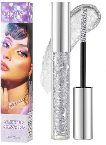 Glitter Mascara Wimpern Färben Glitter Farbige Mascara für Wimpern Farbige Wimperntusche Bunte Funkelnde Silber für Party, Hochzeit,Musikfestival