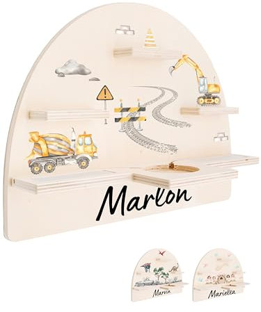 Bärenfreunde® - Personalisiertes Tonie Regal für Kinderzimmer - Magnetisches Toniebox Regal für Toniebox & Figuren mit abgerundeten Ecken & Kanten (Baustelle)