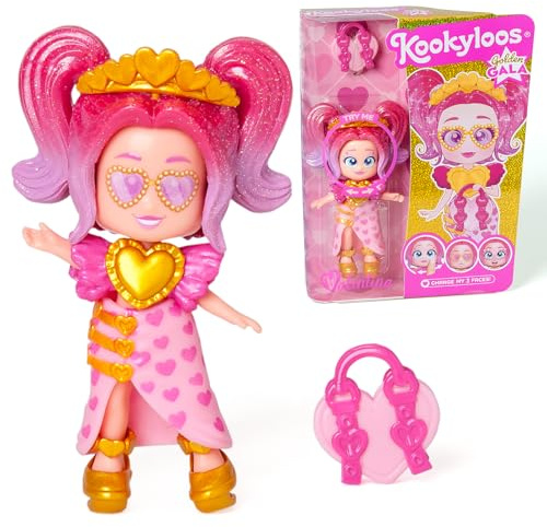 KOOKYLOOS Serie Golden Gala Valentina, Sammelpuppe aus der Golden Gala-Serie, enthält die Valentina-Puppe, Tasche, modische Kleidung und Schuhe und 1 Zubehör, 1 Puppe, 3 Gesichter