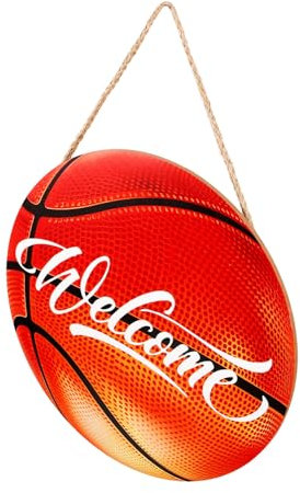 Amosfun Hanging Welcome Sign Basketball Theme Wooden Decor for Front Door or Porch