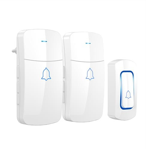 AVANTEK Wireless Doorbell, 1300 ft Long Range Door Chime Kit, IP55 Waterproof, 52 Melodies, Up to 115dB Volume and LED Flash with 2 Plug-in Receivers & 1 Push Button, White