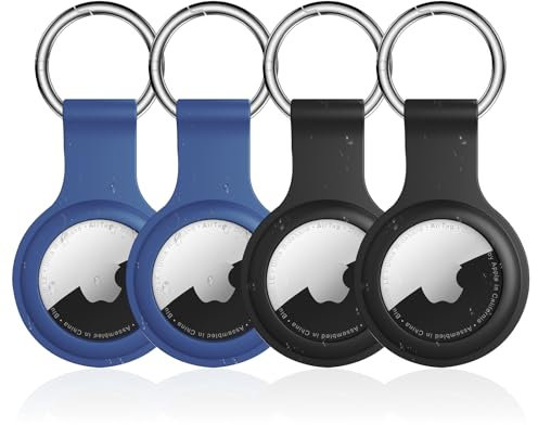 Inesore Pack of 4 Compatible with Airtag anhänger with schlüsselanhänger, Soft Silicone Holder for Apple Airtag Key Ring Cases Tags Chain GPS Item Finders Accessories (2Black-2Blue)