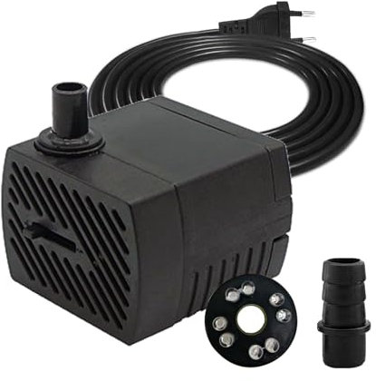 Mini bomba de agua de 4 W, 280 L/H 110 V-220 V, 8 LED, para acuarios, estanques, fuentes, pequeñas bombas sumergibles con 2 boquillas, adecuadas para acuarios pequeños, bombas de acuario, jardines