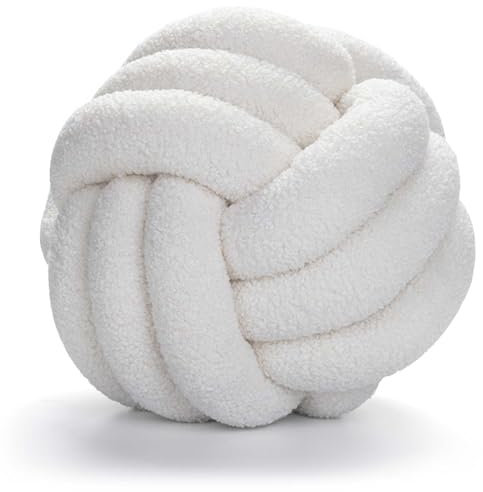 Vaileal Knotenkissen, 28cm Geknotetes Wurfkissen, Handgewebte Knot Pillow, Knotenkugelkissen, Runde Knoten Dekokissen, Ballkissen, Plüsch Ball Knoten Kissen, Knotbugelwurf Kissen für Home Decor, Weiß