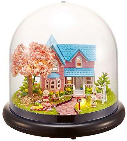 CHEOTIME DIY Mini-Haus-Set, 3D-Mini-Modellbausatz aus Holz, Heimdekoration mit staubdichter Abdeckung, kleines Haus, Tierhandlung mit Möbeln und LED-Lichtern, Weihnachts- und (Sakura-Versprechen)
