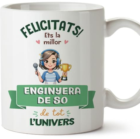 Mugffins Tassen/Becher mit Spruch für Sound Engineer(f) null Frau - Auf katalanisch - Millor Univers Trofeu - 11 oz / 330 ml - originelles und lustiges Geschenk Mitarbeiter