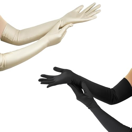 TenaLucy 2 Stück Lange Handschuhe,Damen Handschuhe Lang Handschuhe Damen Elegant Classic Abendhandschuhe Elegant Opernhandschuhe Ellenbogen,Classic Opera Party