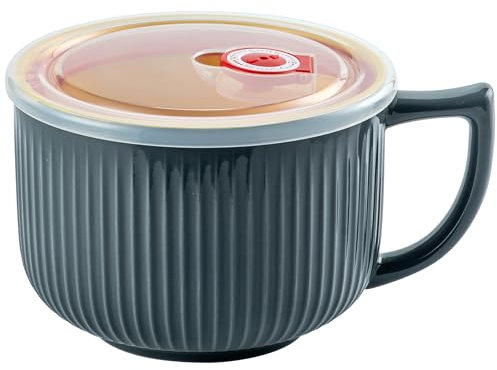 Hoilse Übergroße Suppenschalen mit Griff und belüftetem Deckel, 1,2 l, große breite Suppentassen mit Griffen, Jumbo-Aufbewahrungsbehälter für Ramen, Nudeln, Müsli, mikrowellen- und spülmaschinenfest