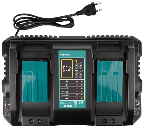 LabTEC Chargeur de Batterie à Deux Ports pour Makita 14.4V-18V BL1415, BL1430, BL1830, BL1840, BL1850, BL1850B, BL1860B, Compatible avec la Batterie de l'outil électrique Makita DC18RD