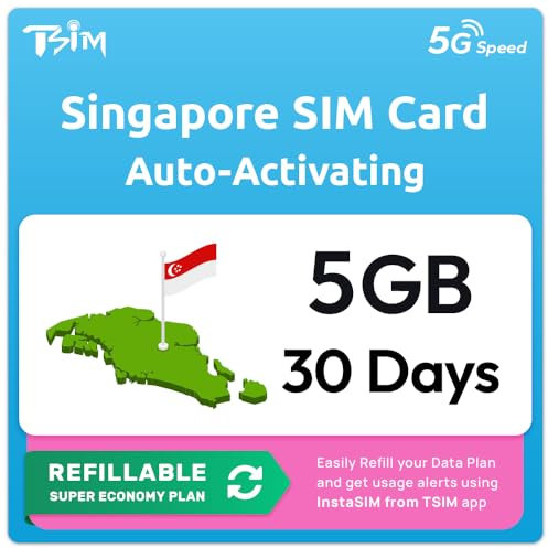Singapur SIM-Karte | 5GB Super Economy Nachfüllplan! Automatische Aktivierung mit 30 Tagen Gültigkeit | 5G/4G-Geschwindigkeit | Hotspot erlaubt | Nur-Daten, Keine Telefonnummer