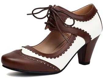 elerhythm Damen Mary Jane Lace Up Geschlossene Runde Zehe Vintage Heels Gatsby 1950er Pumps 1920er Jahre viktorianische 1940er Jahre Retro Schuhe (Braun EU41)