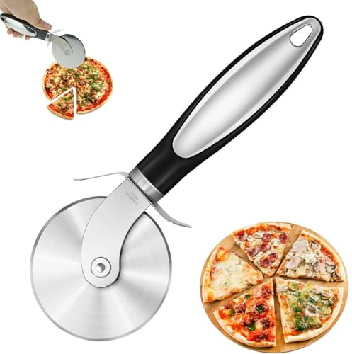 Roulette à pizza de qualité supérieure en acier inoxydable, roulette à pizza en acier inoxydable, coupe-pâte, coupe-pizza, roulette à pizza super tranchante, pour grandes et petites pizzas (noir)