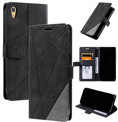 QiongniAN kompatibel mit Sony Xperia Z5 Hülle Leder,kompatibel mit Sony Xperia Z5 Hülle Klapphülle Handytasche Case Black