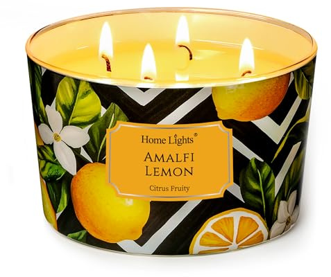 Home Lights Duftkerzen im glas 510g Soja Kerzen 4-Wick Kerzengläser Aromatherapie, Rauchfrei, 50h vollverbrannte Duftkerze Amalfi-Zitrone