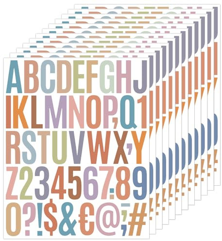 Janety Buchstaben Aufkleber Selbstklebend, 12 Stück 5 cm Morandi Farbe klebebuchstaben wetterfest, 2 Zoll selbstklebender sticker buchstaben für Postfach, Schilder, Haus