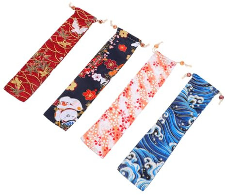 HOLIDYOYO Bolsa para Abanico Plegable De Tela con Cierre De Cordón 4 Piezas Estuche para Guardar Abanicos De Mano Palillos Joyas Pequeñas Diseño Elegante Japonés Y Chino