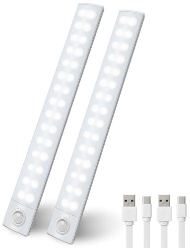 CNMTCCO Iluminación de armario de cocina LED tricolor, 2 lámparas de armario de 30 cm con sensor, con tres temperaturas de color ajustables, para armarios, armarios y escaleras