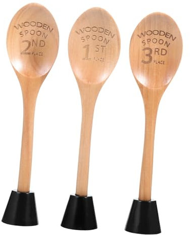 ABOOFAN 3pcs Cooking Wooden Spoon Trophy Set Base Engraved Wooden Spoon Awards for Kitchen Competition Prizes for 1st 2nd 3rd Place Winners