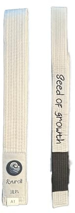 RYUROLL Cintura Bianca Seed of Growth [Pre-Borded in Nero/collezione Flow] Jiu Jitsu (BJJ) (A1)