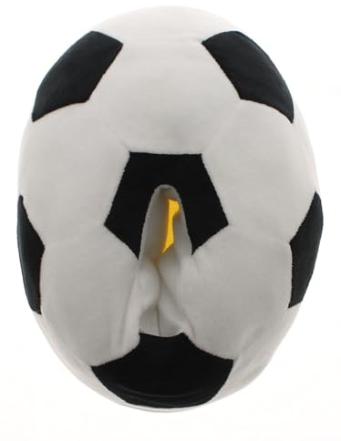 Wynsors Boys' Full Ball Football Novelty Slippers | Cozy White & Black Soccer Ball Plush House Shoes | Anti-Slip Grip Sole