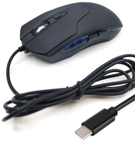 Wired USB-C Mouse, 6 Buttons, Quiet Click, Computer Mouse, 2400 D-PI Speeds, 1.5 Metre Cable, Ergonomic Type-C Mouse, Blue Light, Compatible with Mac, Laptop, Desktop, Chromebook, Surface