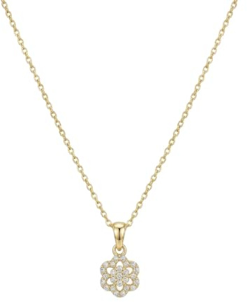 Suzan Gold® 375 Echtgold Kette Damen mit floralem Zirkonia Anhänger elegant zeitlos wasserfest hypoallergen – Floral Aura – feine Goldkette für Alltag & Geschenk