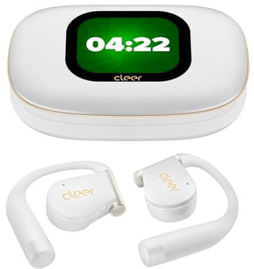 Cleer ARC 5 - Auriculares abiertos con Dolby Atmos y THX Spacial Audio - Funda inteligente con pantalla táctil, batería de 60H, Bluetooth 5.4 multipunto, IPX7 impermeables, auriculares inalámbricos