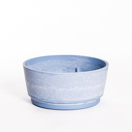 Garden Gear Caesar Sky Blue Marble Effect Planter Plant Pot Frost Resistant Indoor Outdoor Decorative Bowl & Tall Planters with Drainage (Bowl 34.5cm)