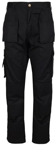 TuffStuff - Pro Works - 30” Waist - Regular Black Cargo Trousers- Work Trousers For Men - Triple Stitched Seams - Features Knee Pad Pockets - Comfortable & Durable