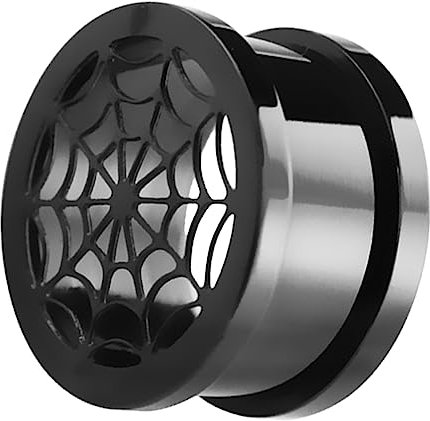 Ohr Piercing Schmuck 316l Stahl Tunnel mit Spinnennetz, schwarz in 16 mm