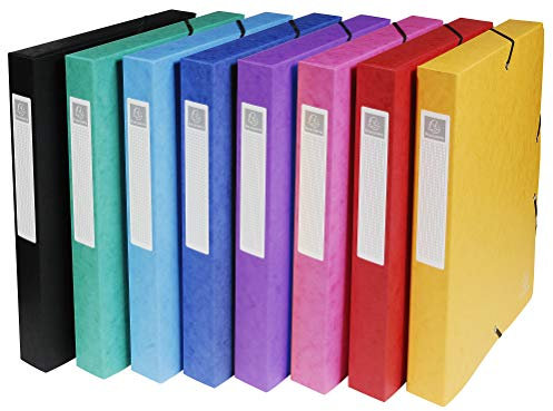 Exacompta 50400E 8er Pack Premium Sammelboxen Aufgebaut mit Gummizug 40 mm breit aus extra starkem Colorspan-Karton mit Rückenschild für DIN A4 Archivbox Heftbox Dokumentenbox farbig sortiert
