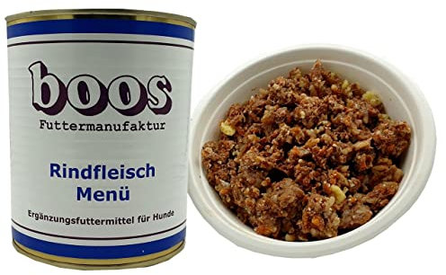 Boos Rindfleisch Menü 2 x 800g Dosen (insg. 1,6kg) Hundefutter Nass Futter, Rindfleisch (70%), Reis, Karotten, Pastinaken, Kürbis, Zucchini, Sellerie