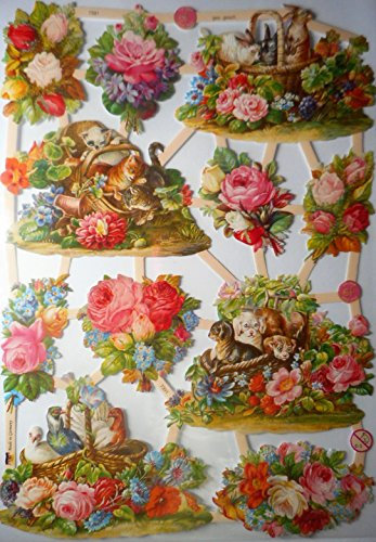 Glanzbilder Blume Katze Korb Vogel EF 7391 Oblate Posiebilder Scrapbook Deko GWI 427