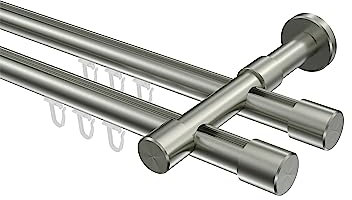 Interdeco Innenlauf Gardinenstangen Edelstahl-Optik 2-läufig 20 mm Ø Prestige Santo, 100 cm