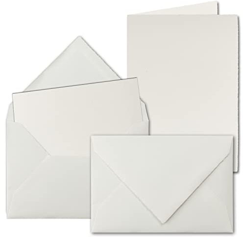 25x Vintage Doppelkarten Set aus Büttenpapier - DIN A6 Faltkarten mit DIN C6 Briefumschläge - hochdoppelt - Naturweiß - Grußkarten Set