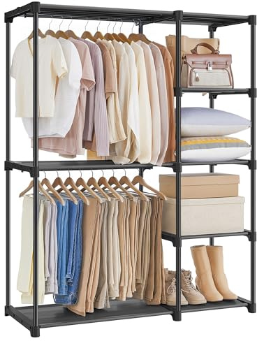 SONGMICS Portable Closet, Freestanding Closet Organizer, Clothes Rack with Shelves, Hanging Rods, Storage Organizer, for Cloakroom, Bedroom, 44.1 x 16.9 x 65 Inches, Black URYG24BK